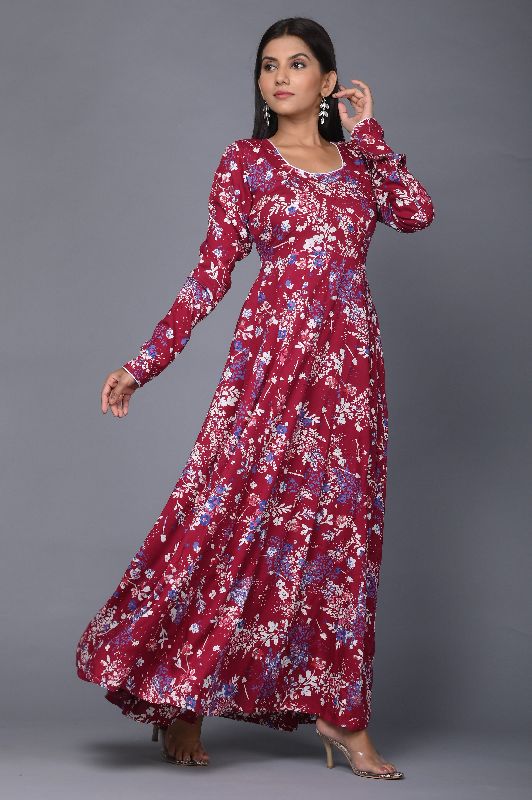 Printed Rayon Long Dress