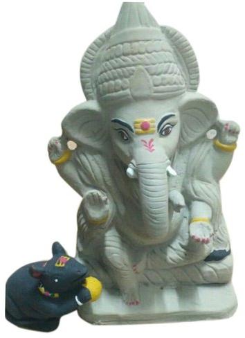 12 Inch White Clay Ganesh Statue