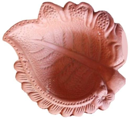 Leaf Shaped Brown Clay Diya