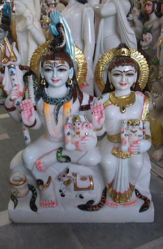 Multicolor Marble Shiv Parvati Statue