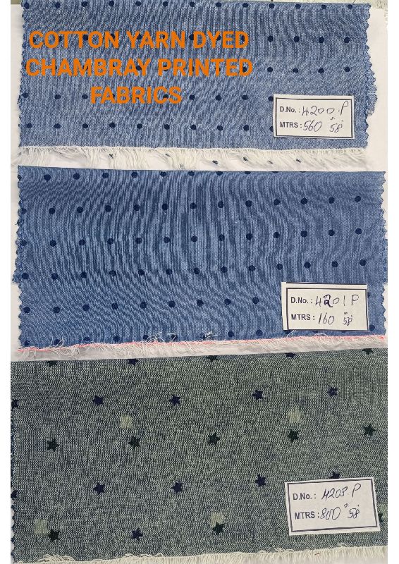 Cotton Yarn Dyed Chambray Printed Fabric