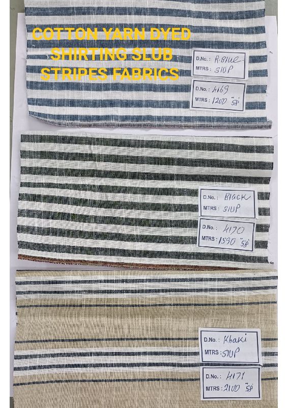 Cotton Yarn Dyed Shirting Slub & Flex Stripe Fabric