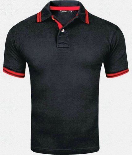 Mens Black Slim Fit Cotton Polo T-Shirt