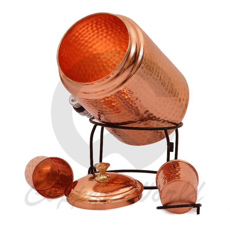 Copper Water Dispenser hammard with 2 Glass and stand Capacity 5000ml