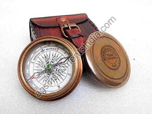 with device Antiqued Brass Poem Compass With Brown Leather Case Free THORINSTRUMENTS 