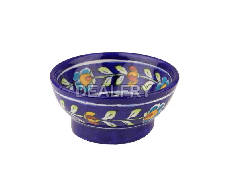 Hand Painted India Blue Pottery Bowl for Dining Table