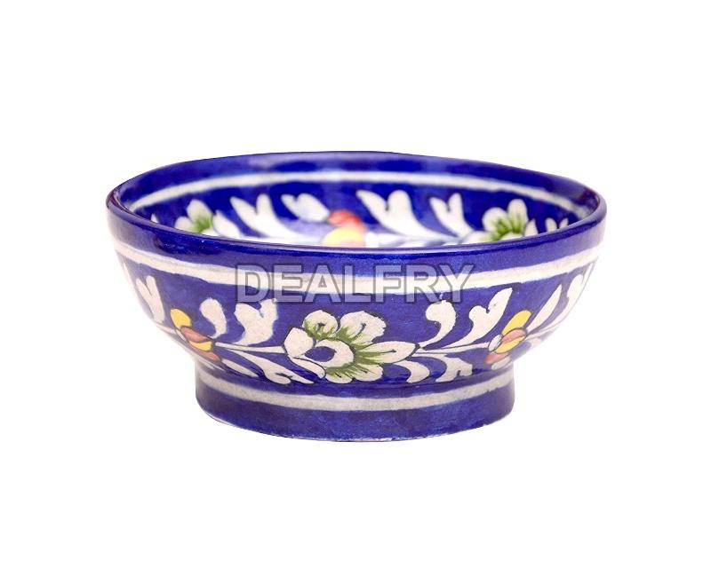 India Blue Pottery Bowl Hand Painted High