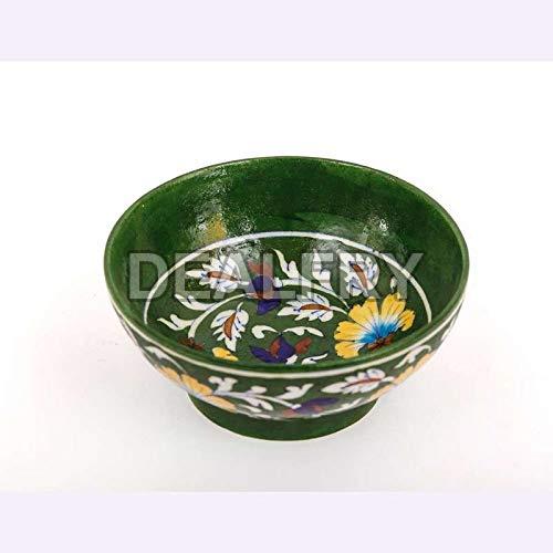 India Blue Pottery Bowl Hand Painted in Green Colour