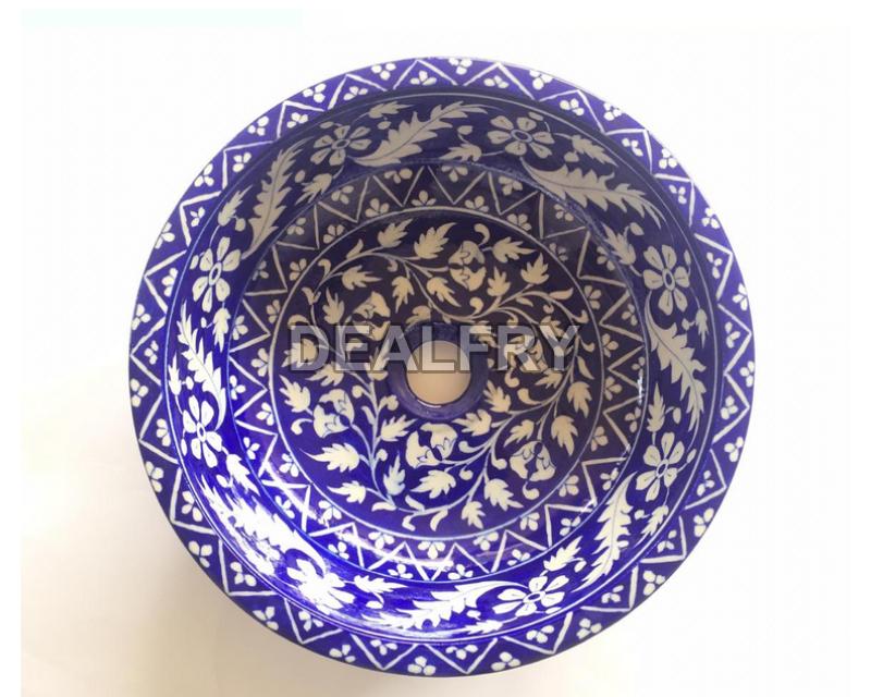 Amazing Blue Pottery Washbasin for Decoration