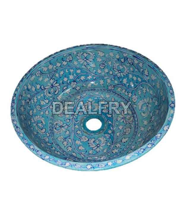 Round Blue Pottery Wash Basin at best price