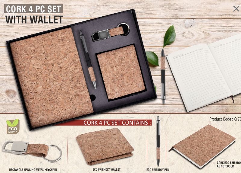 Cork 4 PC set cork notebook with wallet pen and key chain