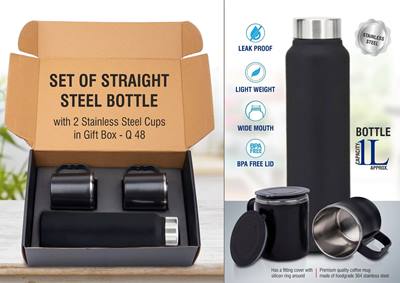 stainless steel black bottle with 2 mugs