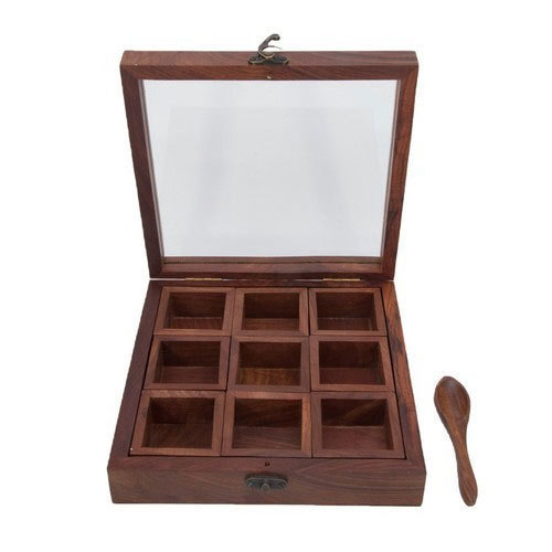 Brown Wooden Spice Box