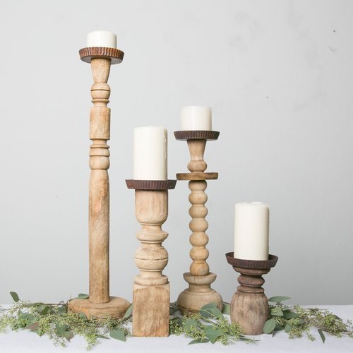 Wooden Pillar Candle Holder