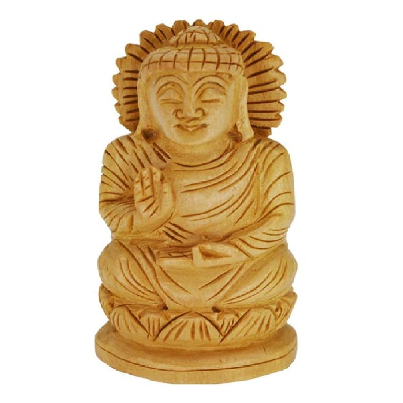 Wooden Lotus Sitting Blessing Buddha Idol