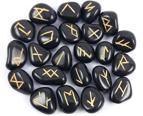 Black Tourmaline Rune Stone Set
