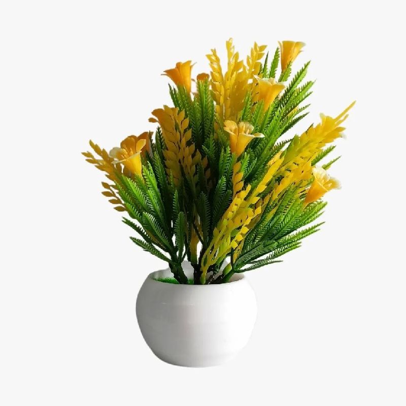Artificial Plant with Yellow Flowers & Wheat Grass in Round Shaped Pot