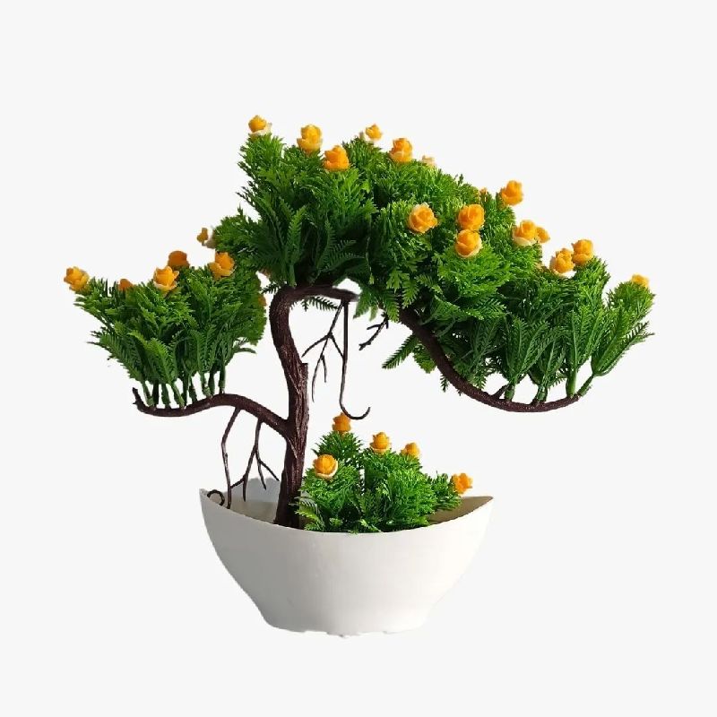 Artificial Plant Y-shaped Bonsai Tree with Yellow Flowers & Leaves