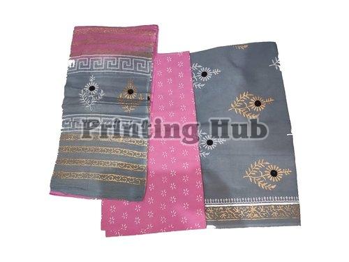 Pink and Gray Hand Block Unstitched Suit Material