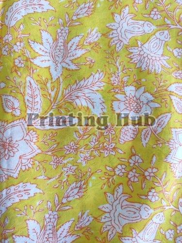 Yellow Cotton Printed Kurti Fabric