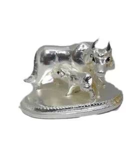 Silver Plated Cow and Calf Statue