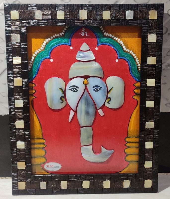 Hand crafted Mother of Pearls (MOP) Ganesha photo frame