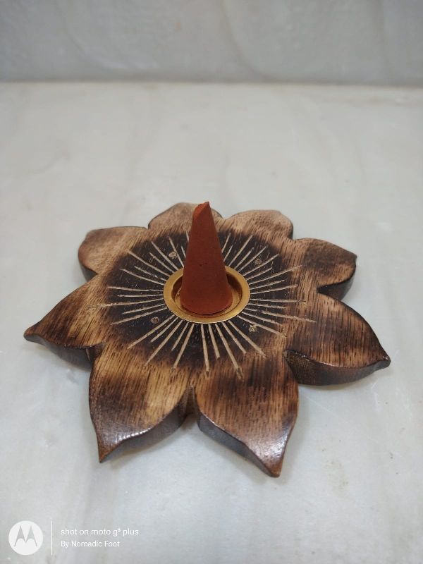 Flower Shaped Wooden Incense Dhoop Holder