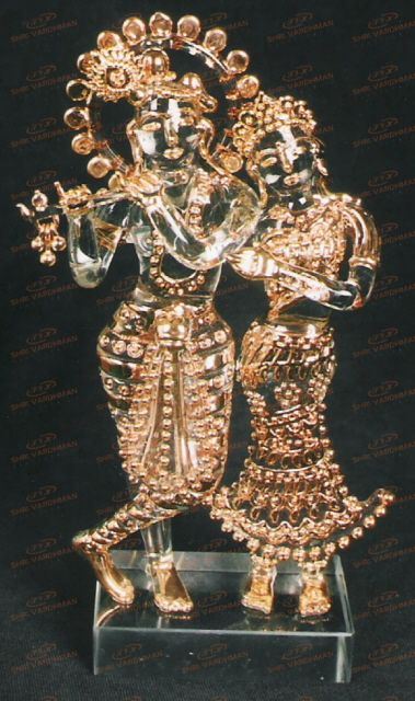 Glass Gold Plated Radha Krishna Showpiece