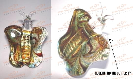 Silver Butterfly Back Hook Glass Pendant
