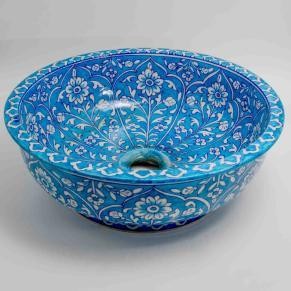 Decorative Handmade Blue Pottery Wash Basin