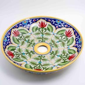 decorative handmade blue pottery wash basin