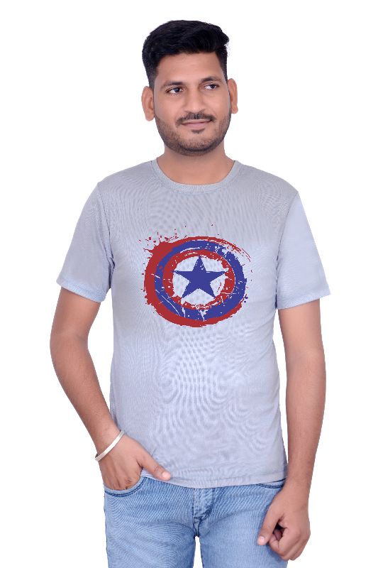 Grey Captain America Printed T-Shirt
