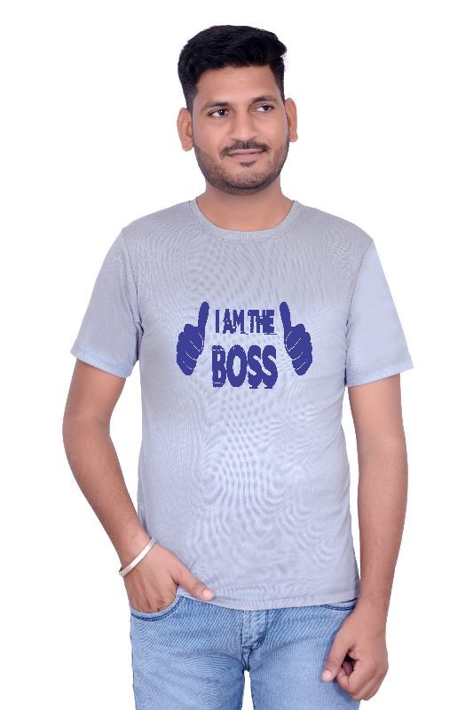 Grey I Am The Boss Printed T-Shirt