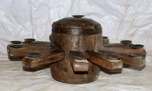Wooden Wheel Candle Stand