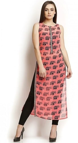 Buy Saucy Belle Women Rayon Sleeveless Round Neck Long Kurti and Pant Set  (Pink) Online at Best Prices in India - JioMart.