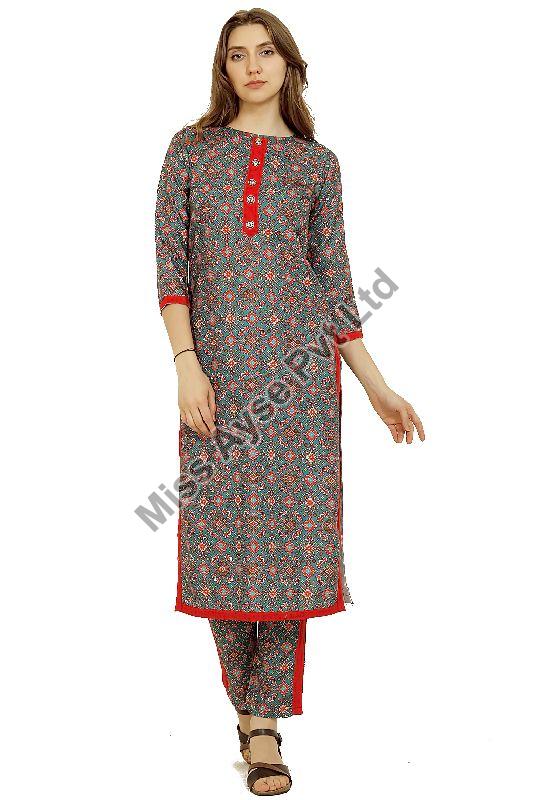 Ladies Green Round Neck Kurta with Pant