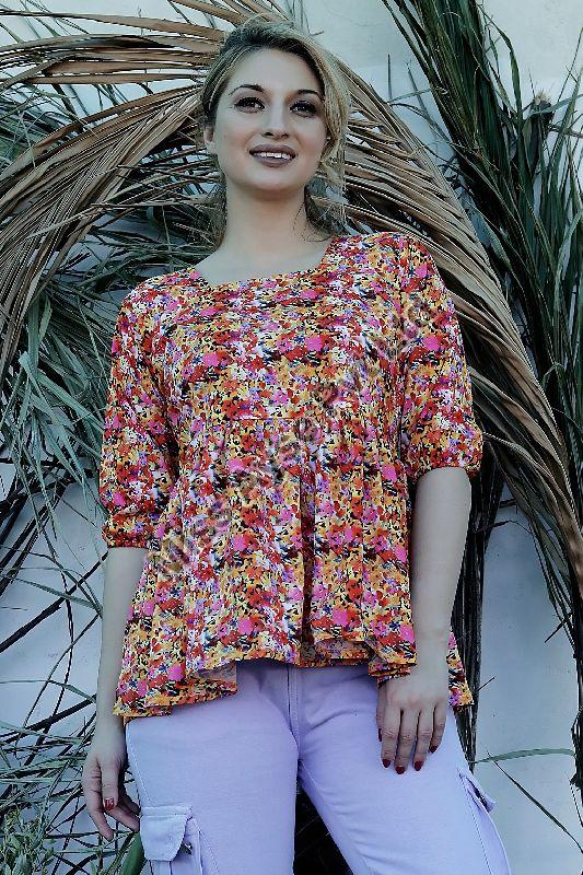 Ladies Multicolor Floral Printed Square Neck Top