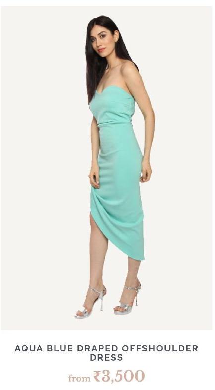 Aqua Blue Draped Tube Dress