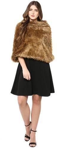 Ladies Brown Woolen Fur Cape Wrap Top