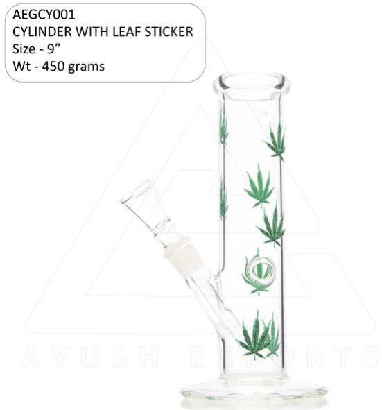 Glass Smoking Cylinder With Leaf Sticker