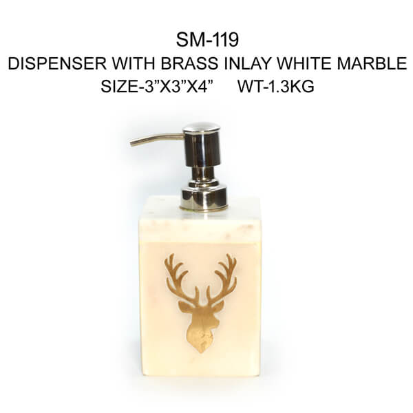 White Marble Brass Inlay Soap Dispenser