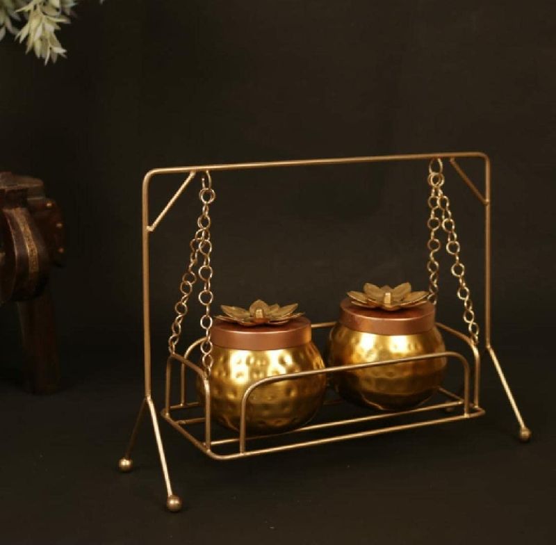 Gifting Metal Swing Basket with 2 Copper Jars Metal tray