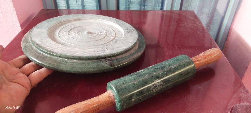 Green Marble Chakla+Green Marble /wooden Hendal Belan