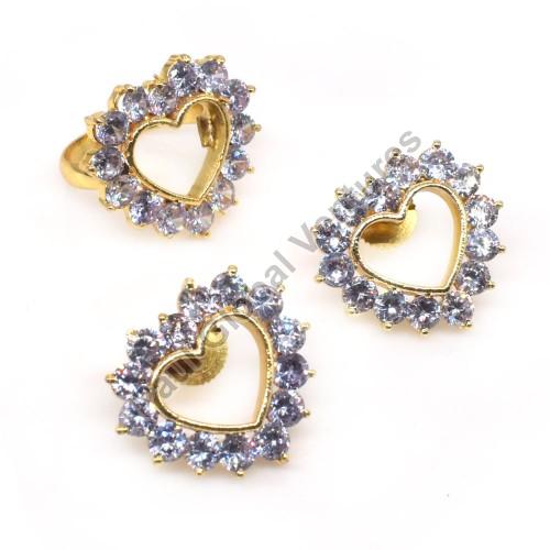 Alexandrite Quartz Gemstone Heart Gold Plated Earring Ring Set