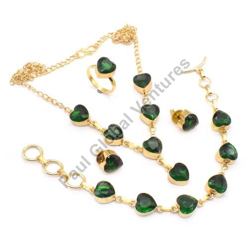 Diopside Quartz Gold Plated Necklace Set