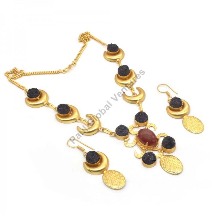 Druzy Gemstone Gold Plated Necklace Set