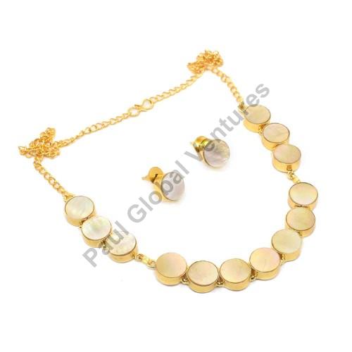 Mop Pearl Gemstone Gold Plated Necklace Set