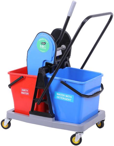50L Double Bucket Wringer and Mopping Trolley