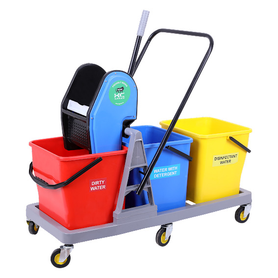 75L Triple Bucket Wringer and Mopping Trolley