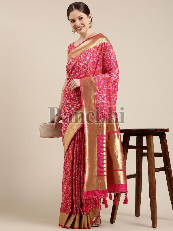 MT201 Pink and Gold Satin Paisley Zari Banarasi Saree